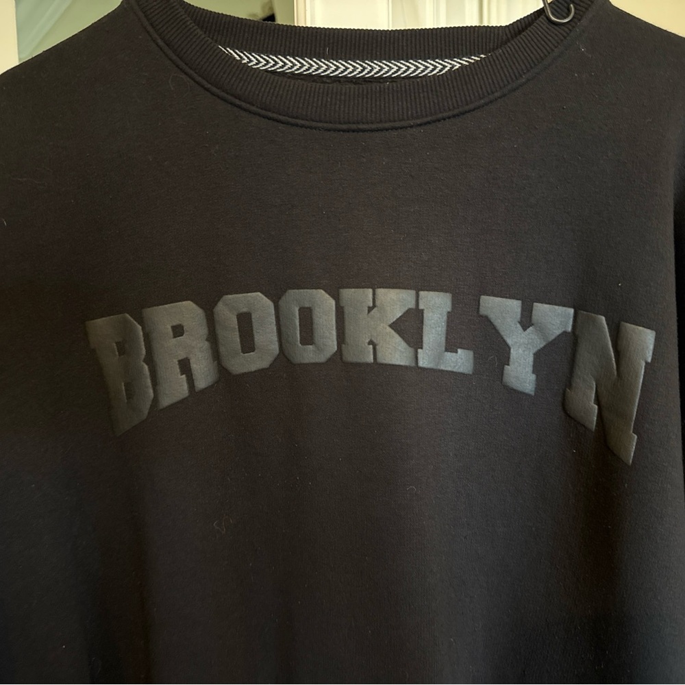 Brooklyn puff Letter Black on Black pullover Sweatshirt cotton/poly/fleece SZ L